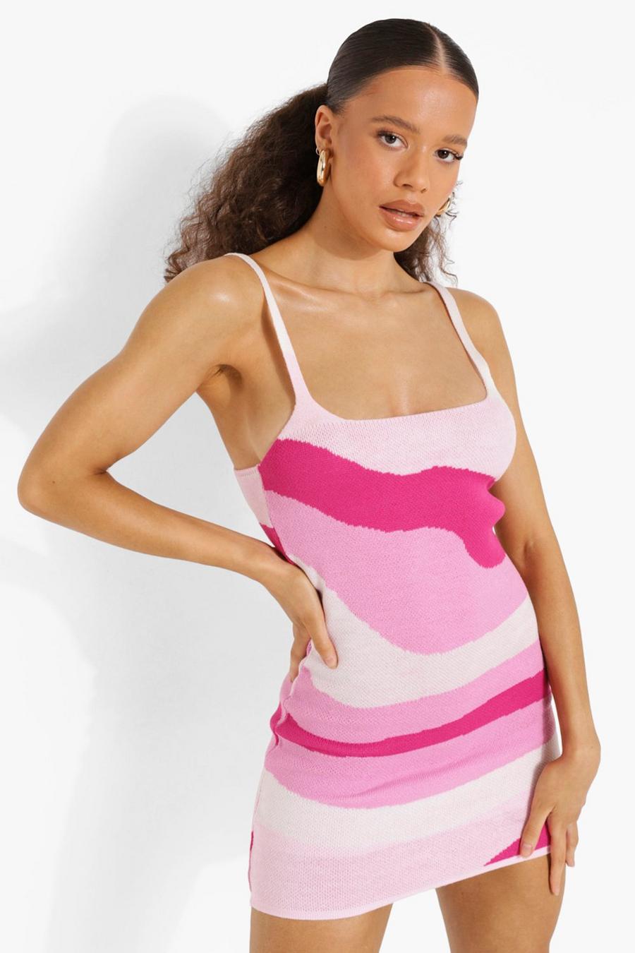 Pink Marble Print Knitted Mini Dress image number 1