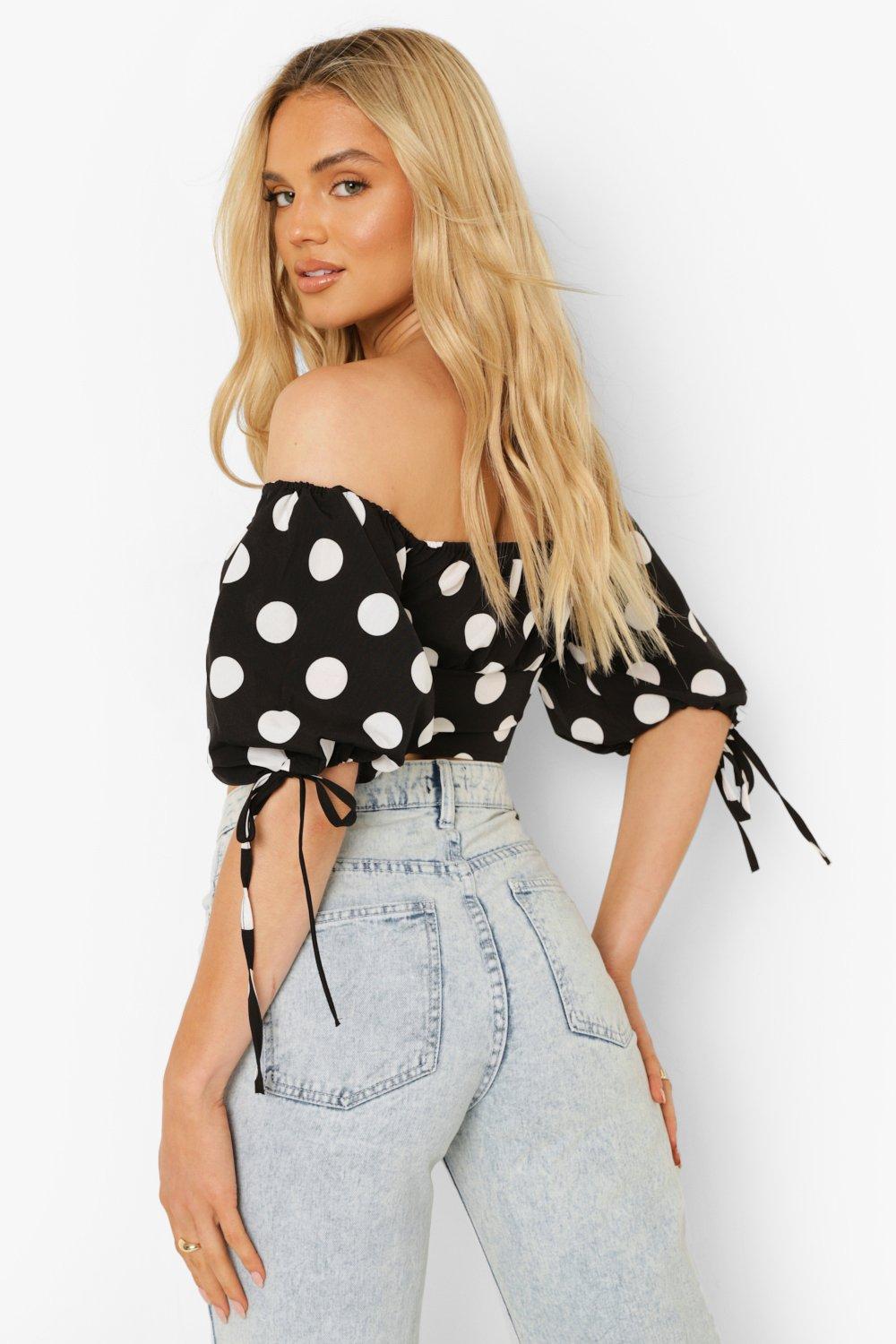 Polka dot off cheap the shoulder top