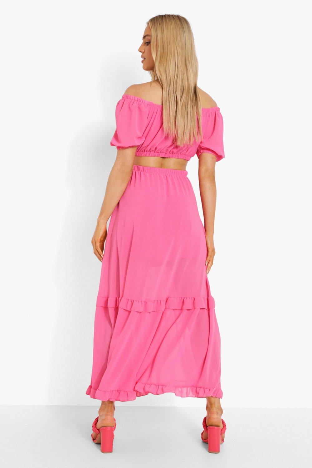 Neon pink outlet chiffon maxi skirt