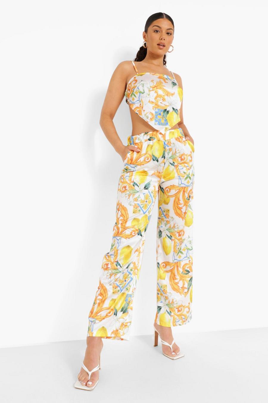Ivory Fruit Print Crop And Wide Leg Pants image number 1
