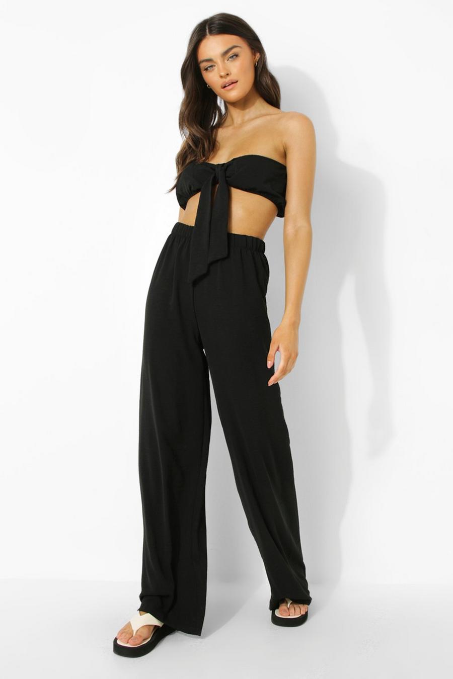 Black Bralette And Wide Leg Trousers image number 1