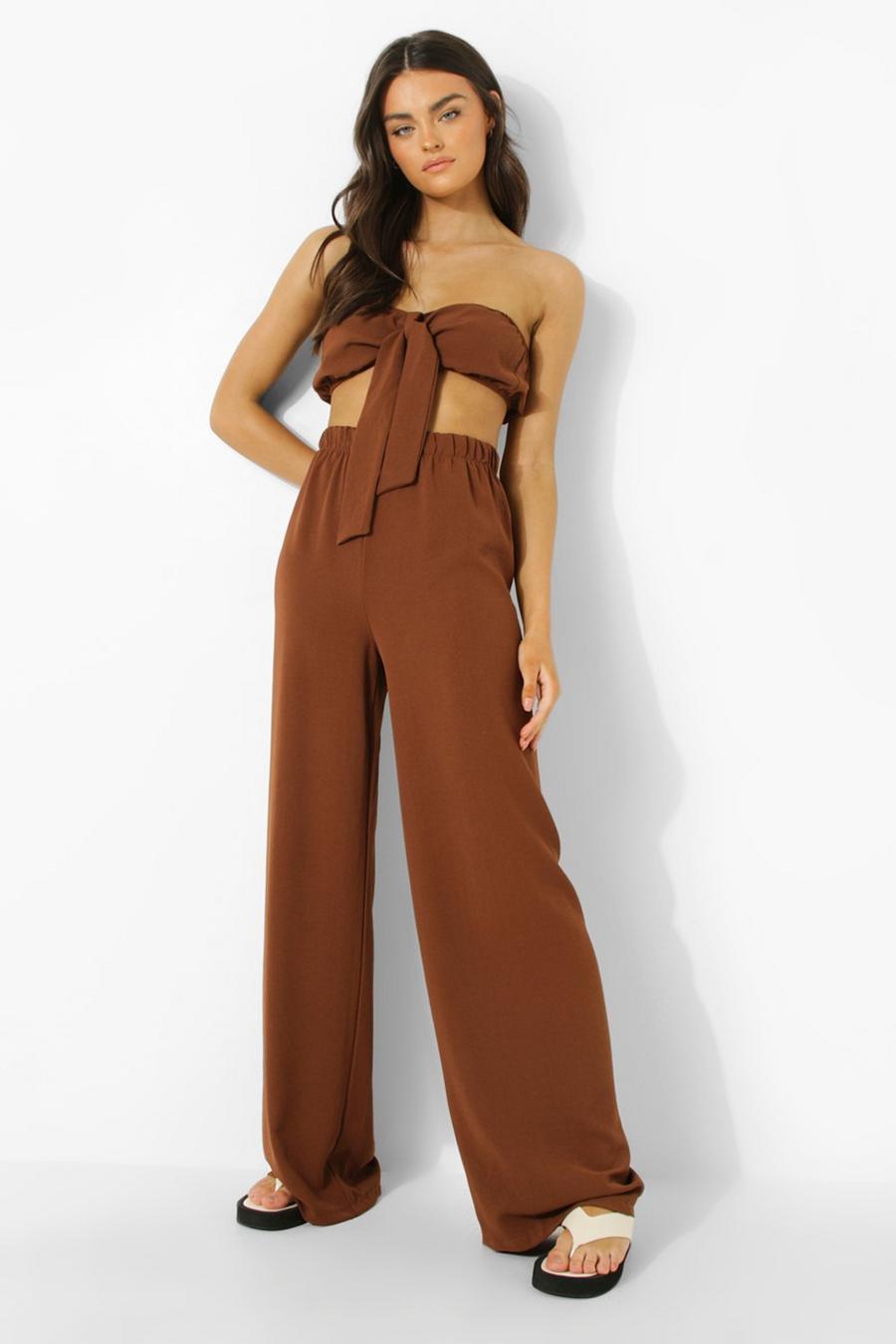 Chocolate Bralette And Wide Leg Pants image number 1