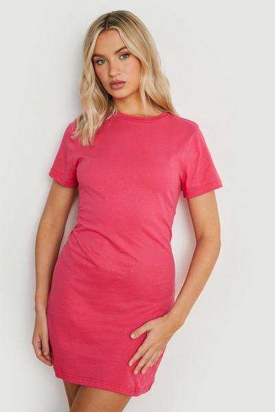 boohoo hot pink Lace Up Back T Shirt Dress