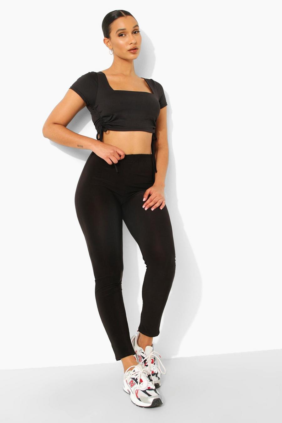 Black 2 Pack Ruched Bum Booty Boosting Workout Leggings image number 1