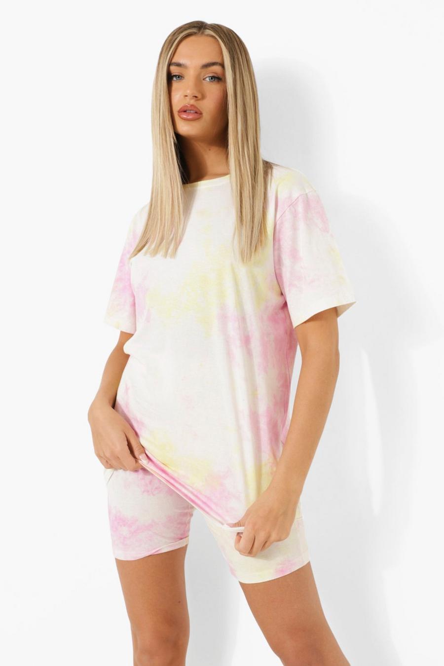 Pink Oversized Tie Dye T-shirt And Cycling Short image number 1