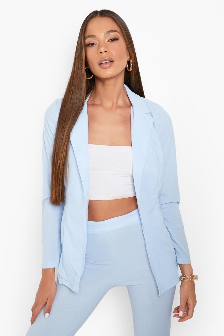 Powder blue Crepe Fitted Tailored Blazer