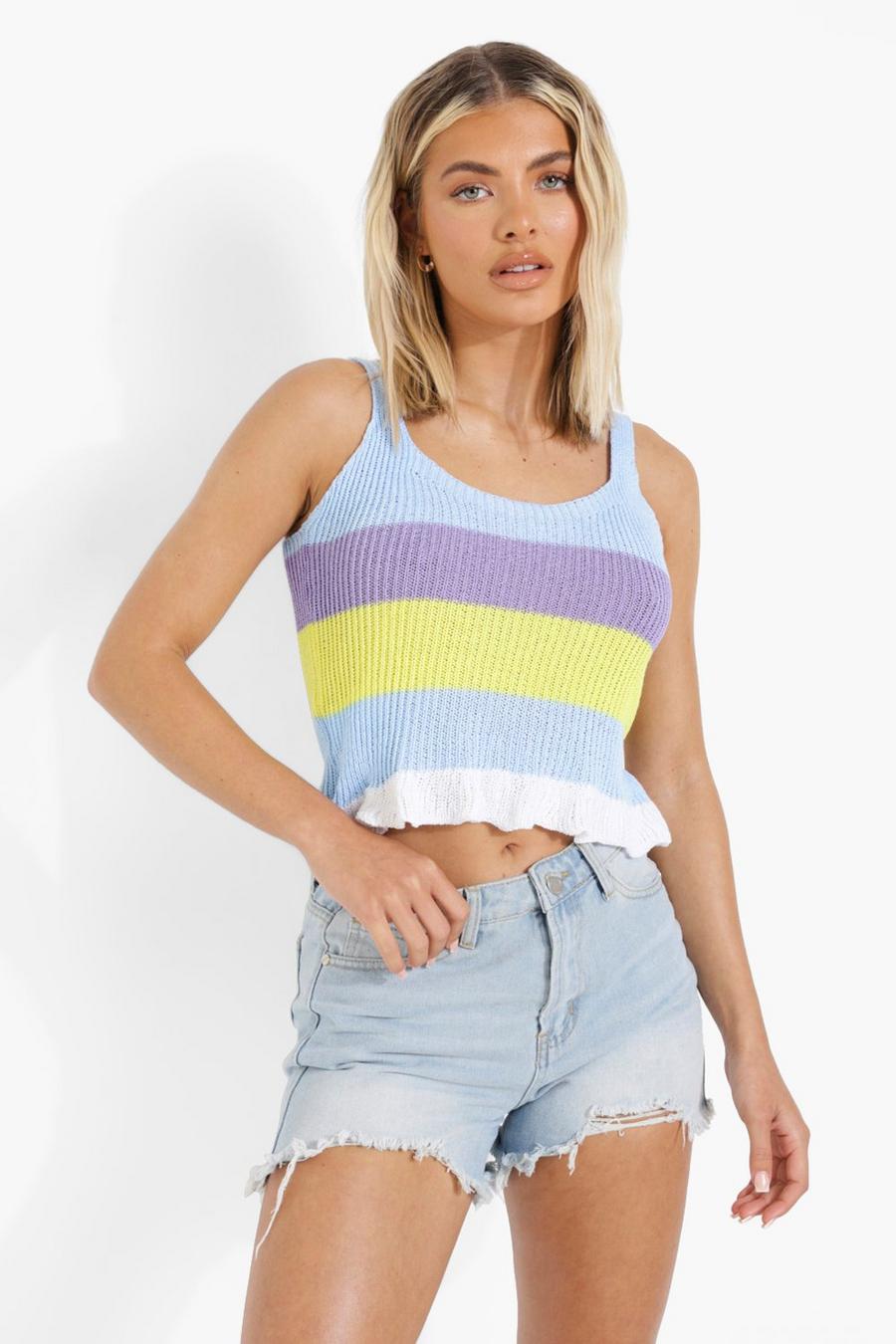 Purple Stripe Knitted Crop Top image number 1