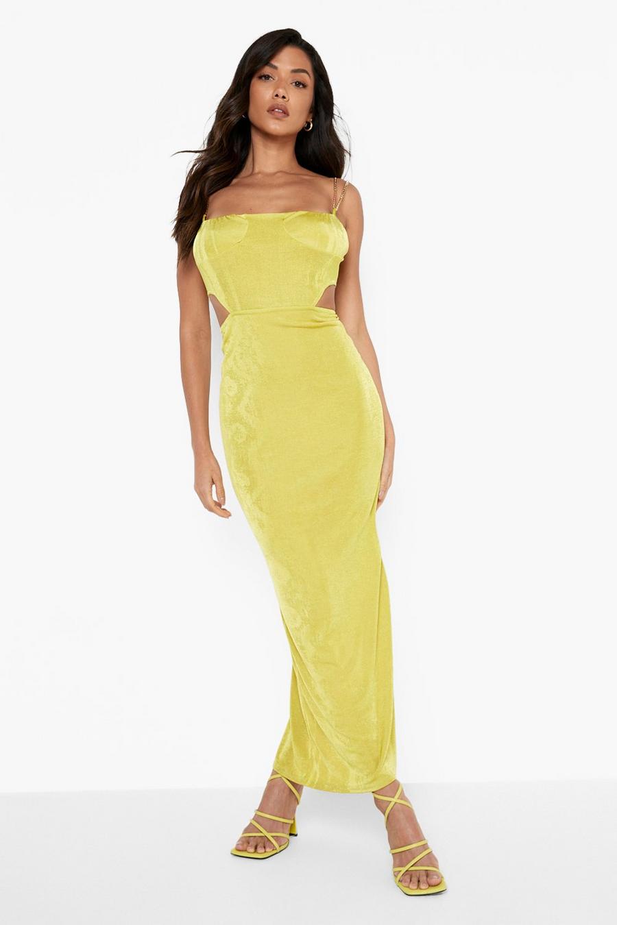 Lime Chain Strap Ruched Cup Maxi Dress image number 1