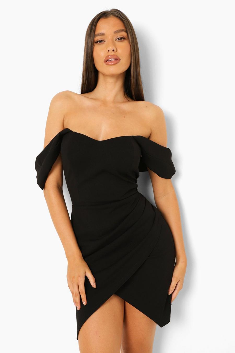 שחור black שמלת מיני צמודה עם חצאית מעטפת ומחוך