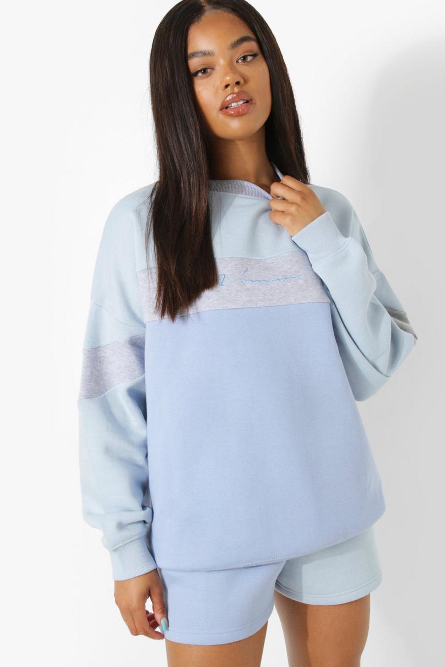 Blue Woman Color Block Oversized Sweater image number 1