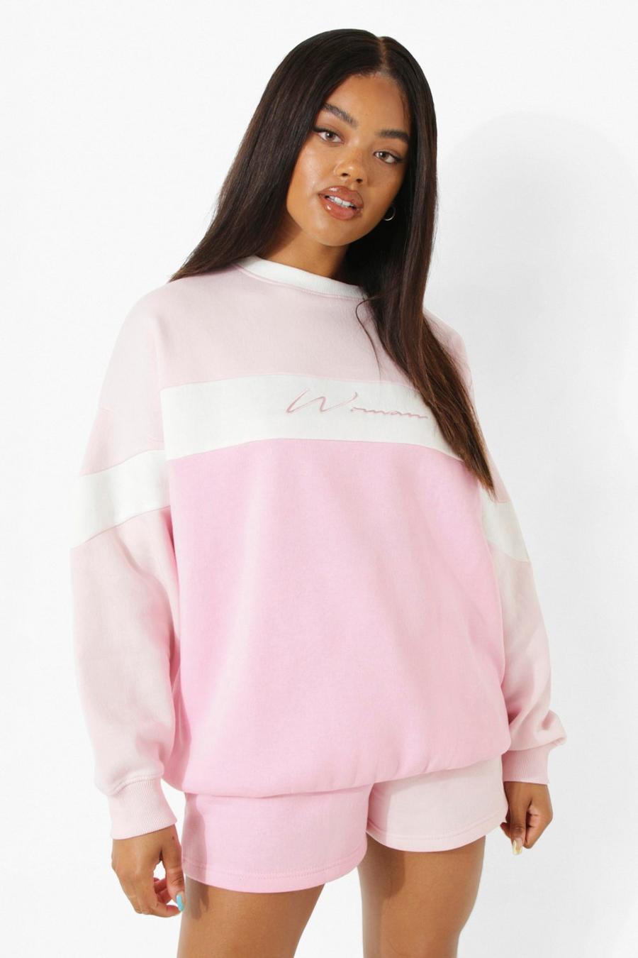 Pink Woman Color Block Oversized Sweater image number 1