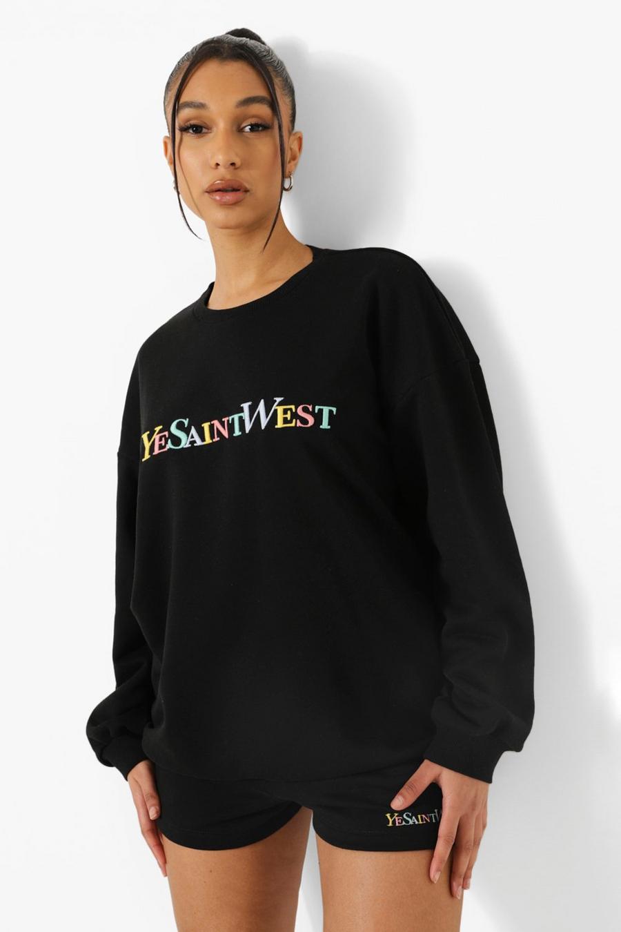 Black Ye Saint West Oversize sweatshirt med brodyr image number 1