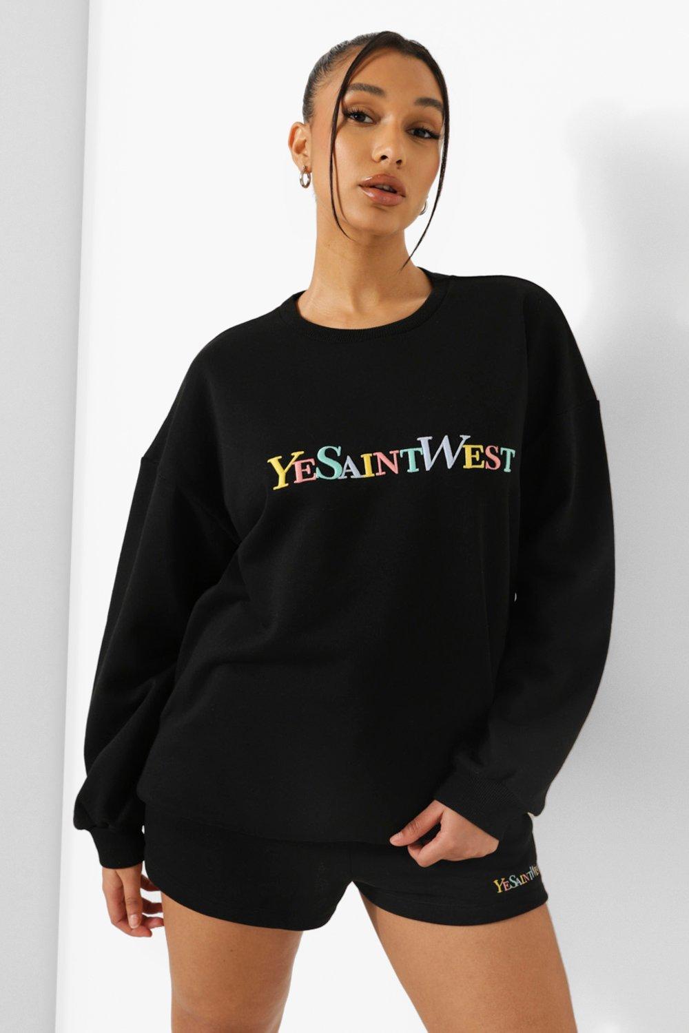 Black Ye Saint West Embroidered Oversized Sweater boohoo UK