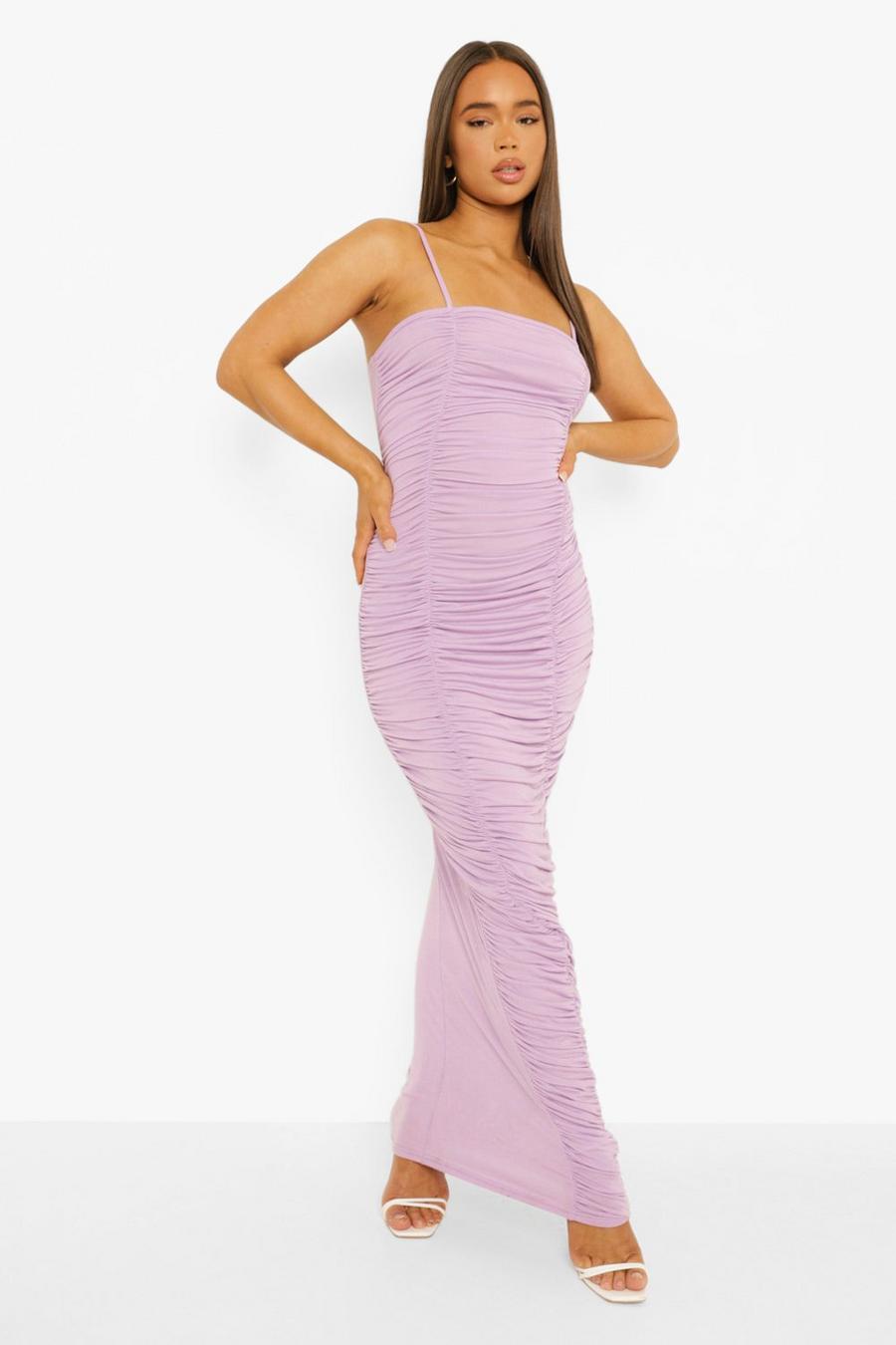 Lilac Strappy Ruched Front Maxi Dress image number 1