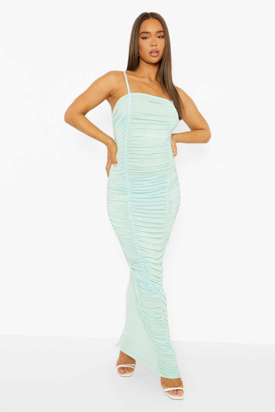 Mint Strappy Ruched Front Maxi Dress image number 1