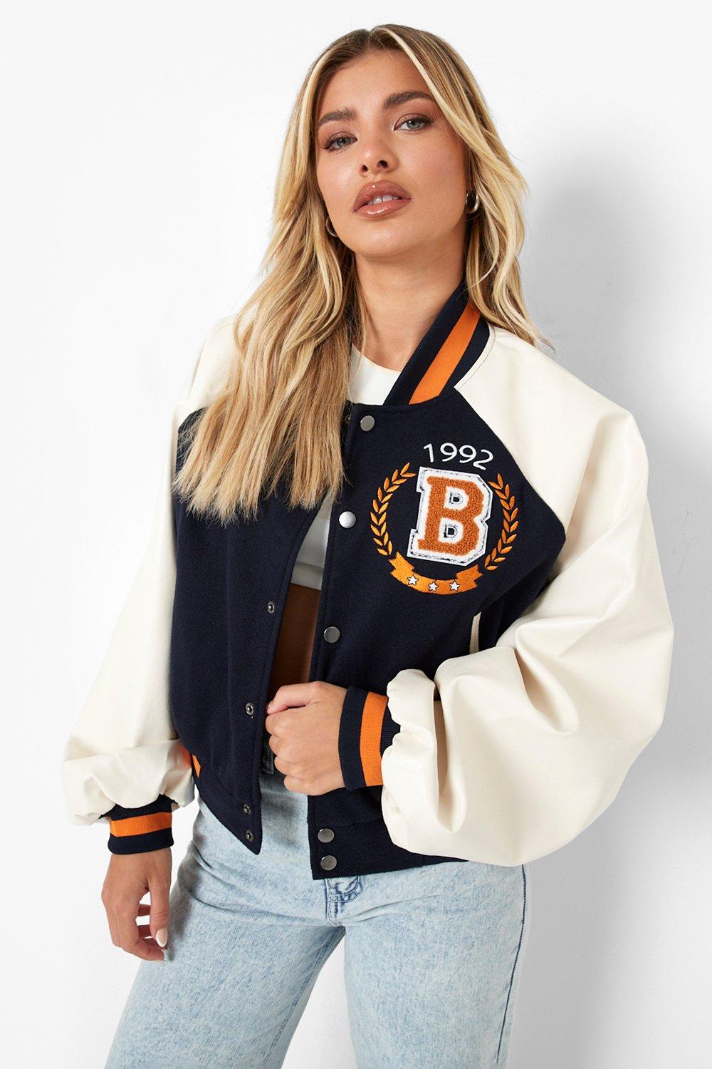 Faux Leather Sleeve Varsity Jacket boohoo DK