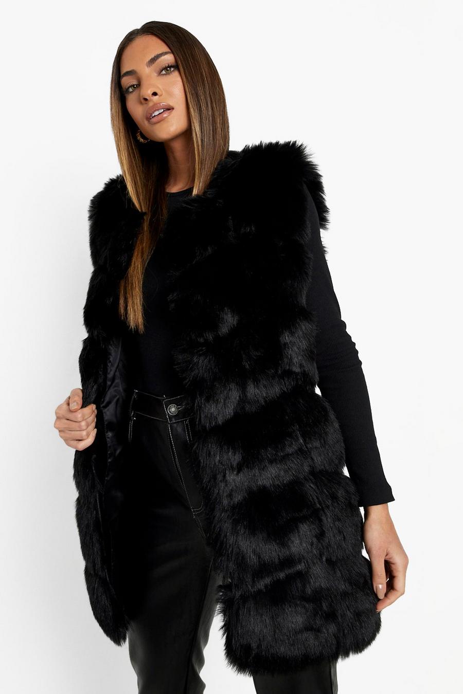 Black Luxe Paneled Faux Fur Vest image number 1