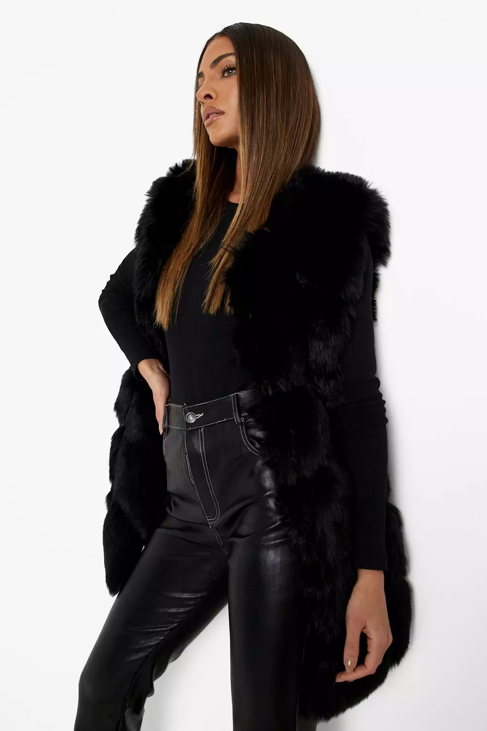 Black faux fur bubble gilet sale