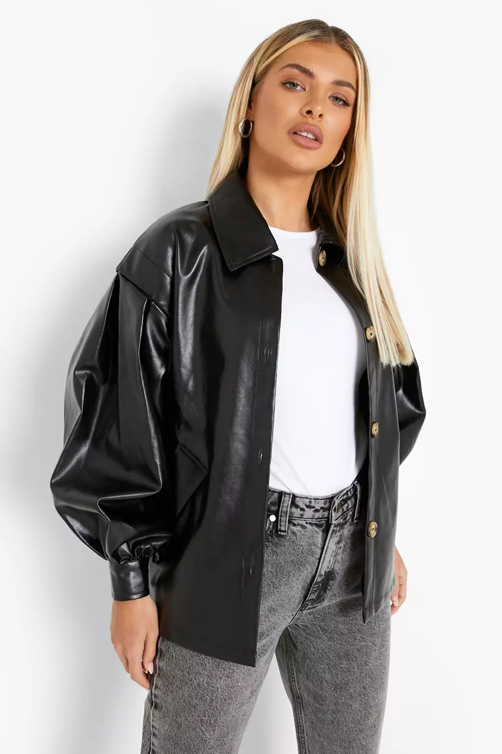 Volume Sleeve Faux Leather Jacket