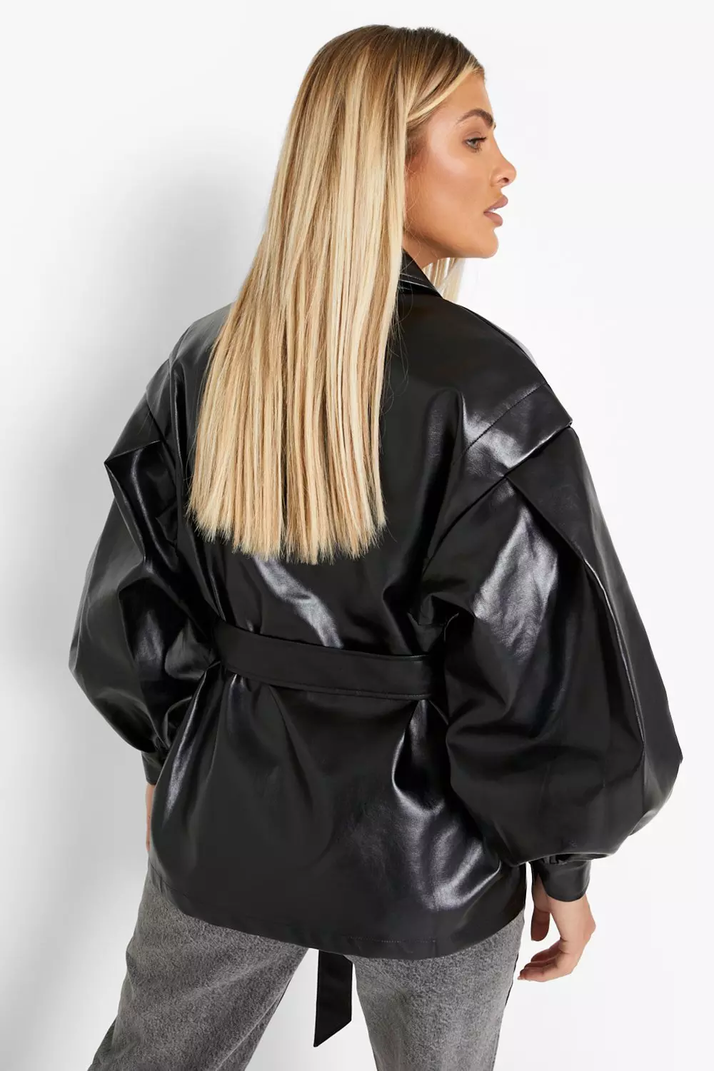 Volume Sleeve Faux Leather Jacket