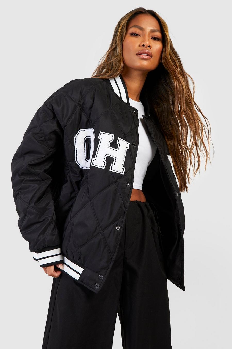 Oversized Padded Ohio Varsity Jacket | boohoo Oversized Padded Ohio Varsity Jacket | boohoo