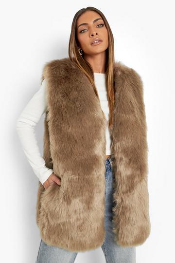 Luxe Paneled Faux Fur Vest beige