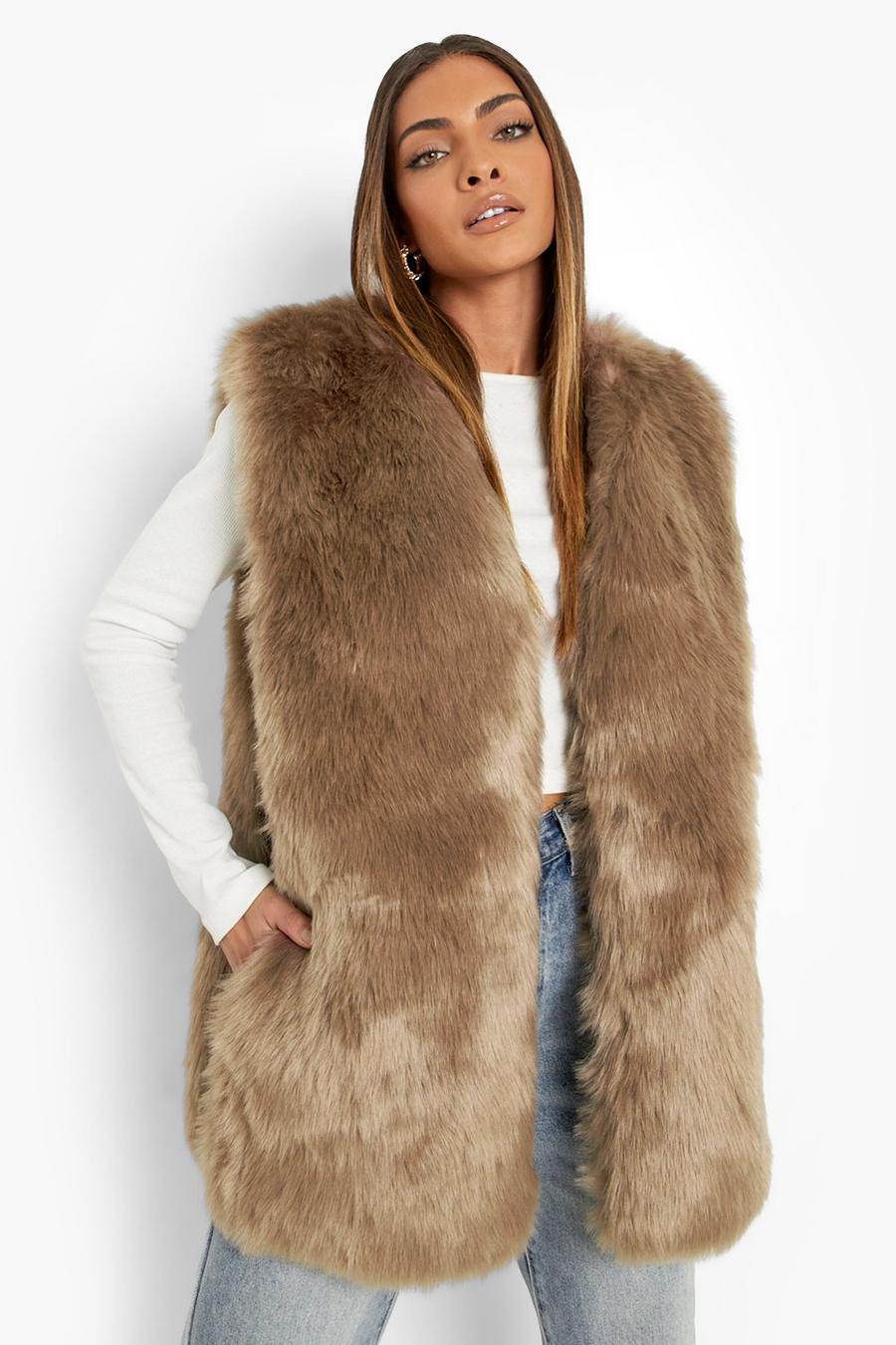 Beige Luxe Paneled Faux Fur Vest