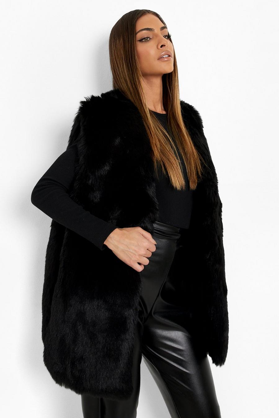 Black Luxe Panelled Faux Fur Vest image number 1