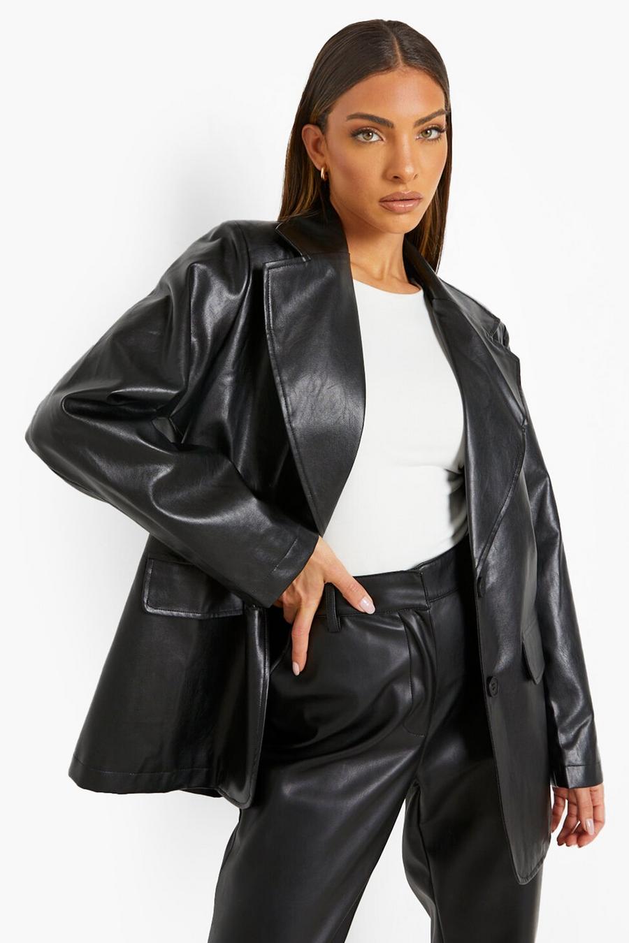 Black Oversized Faux Leather Jacket image number 1