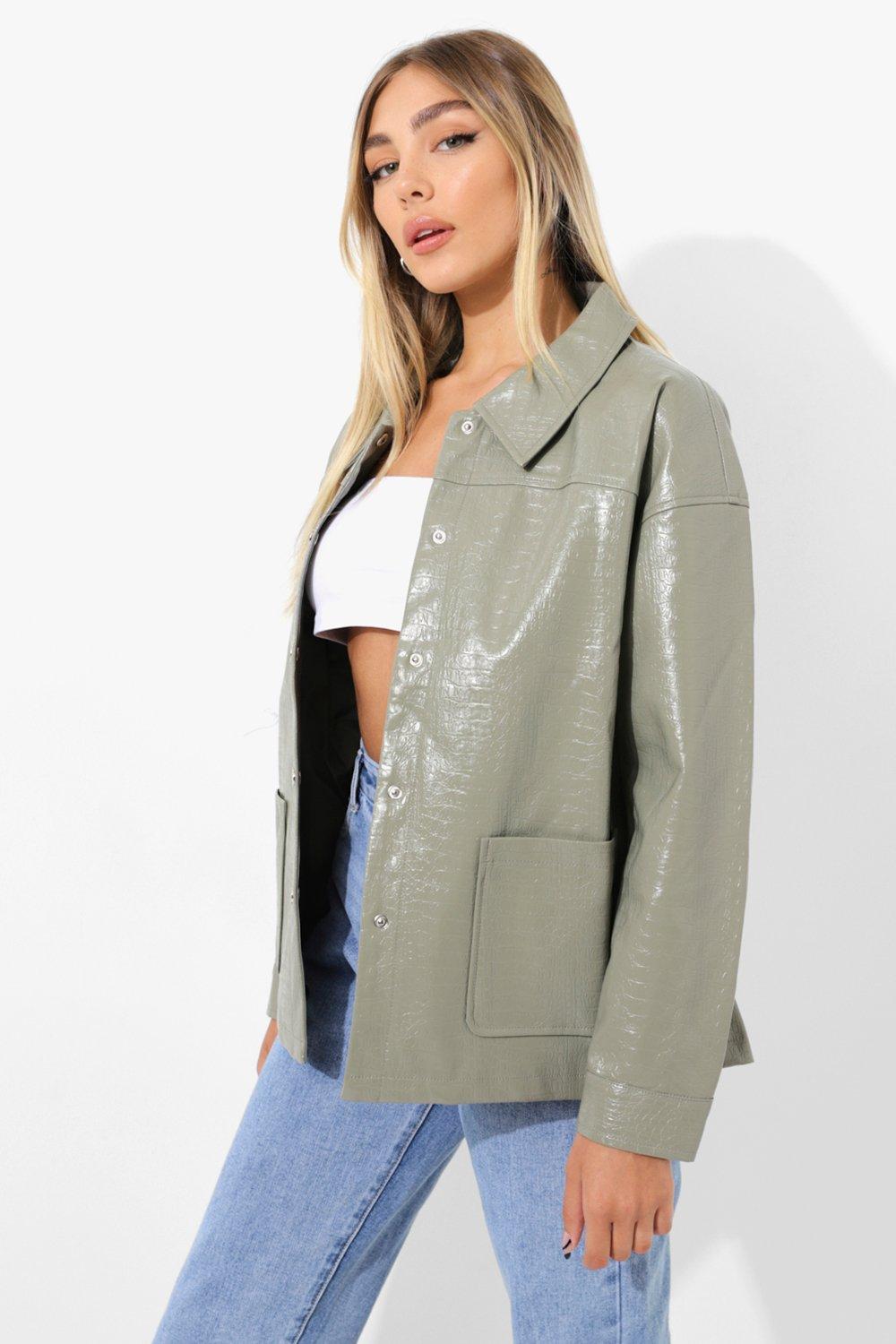 boohoo green leather jacket