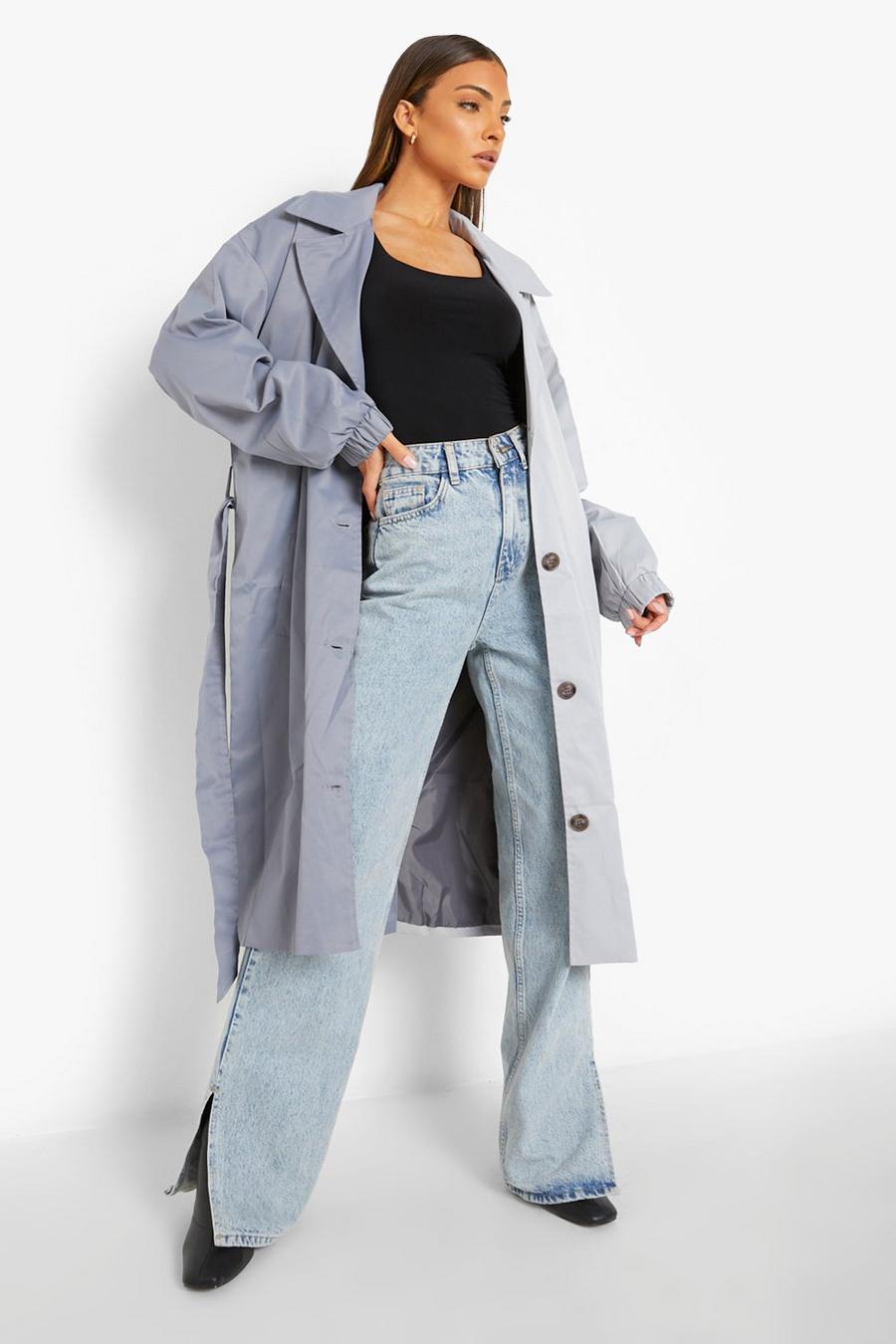 Grey Colorblock Belted Trench Coat image number 1