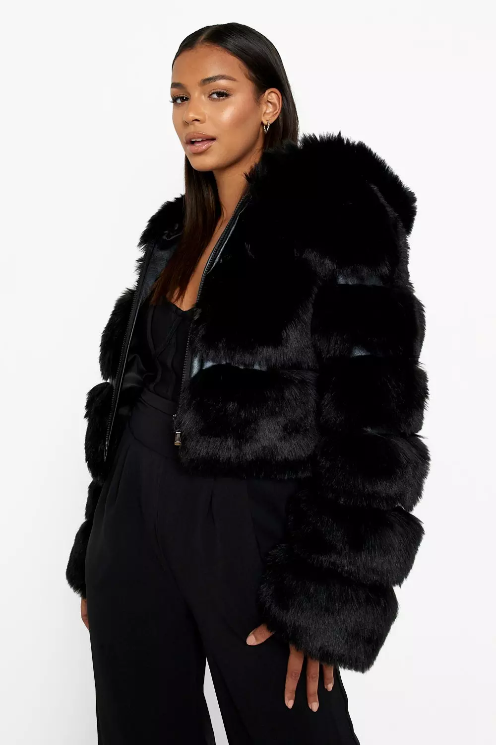 Faux fur panelled on sale coat