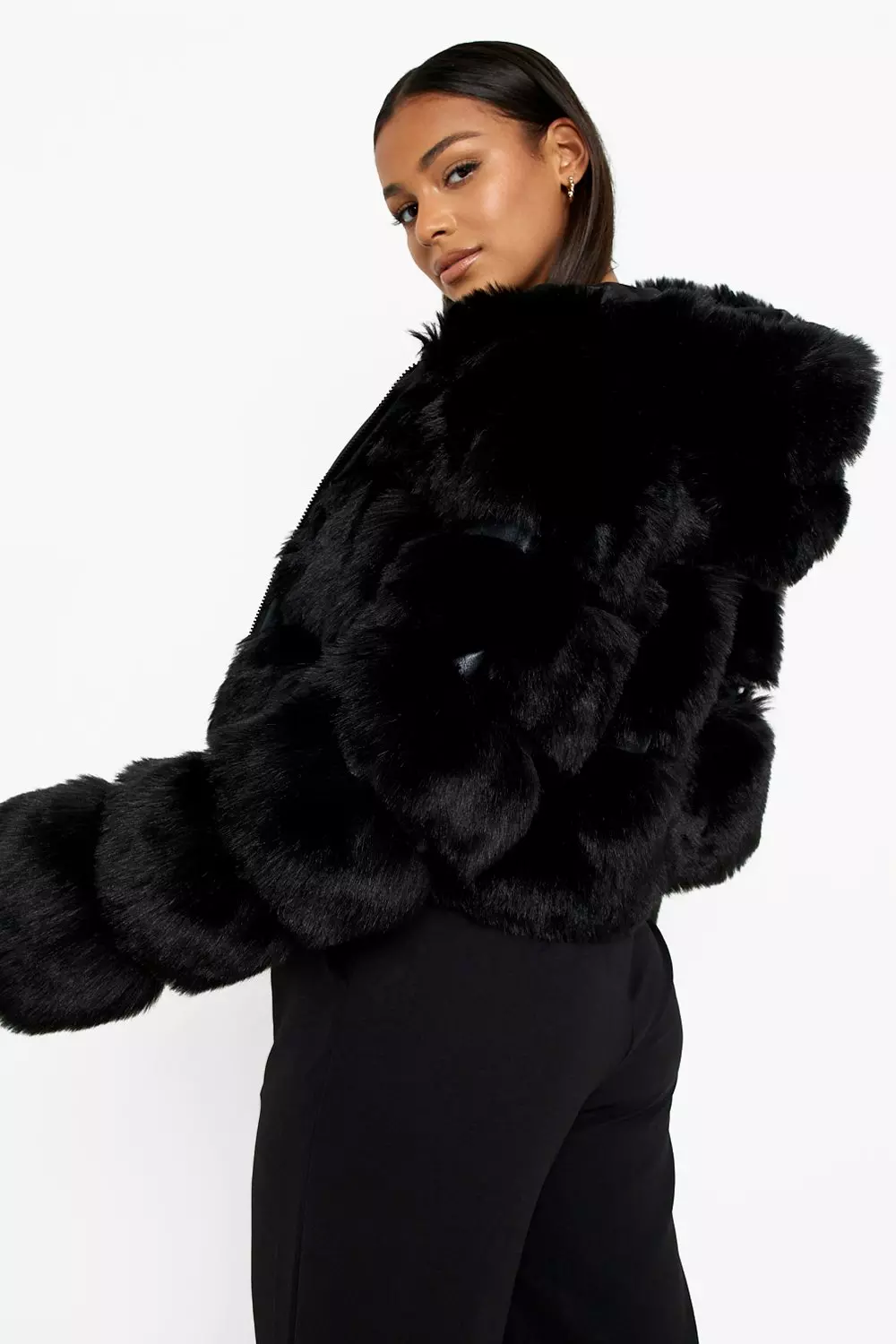 Black pelted fur outlet jacket