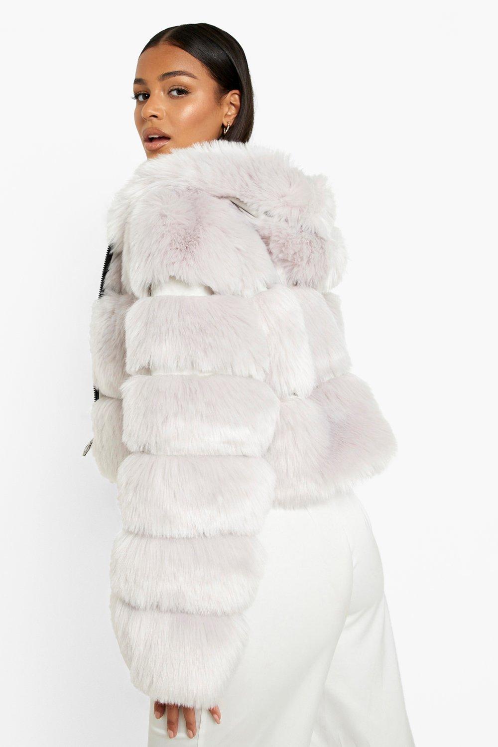 Boohoo grey hot sale fur coat