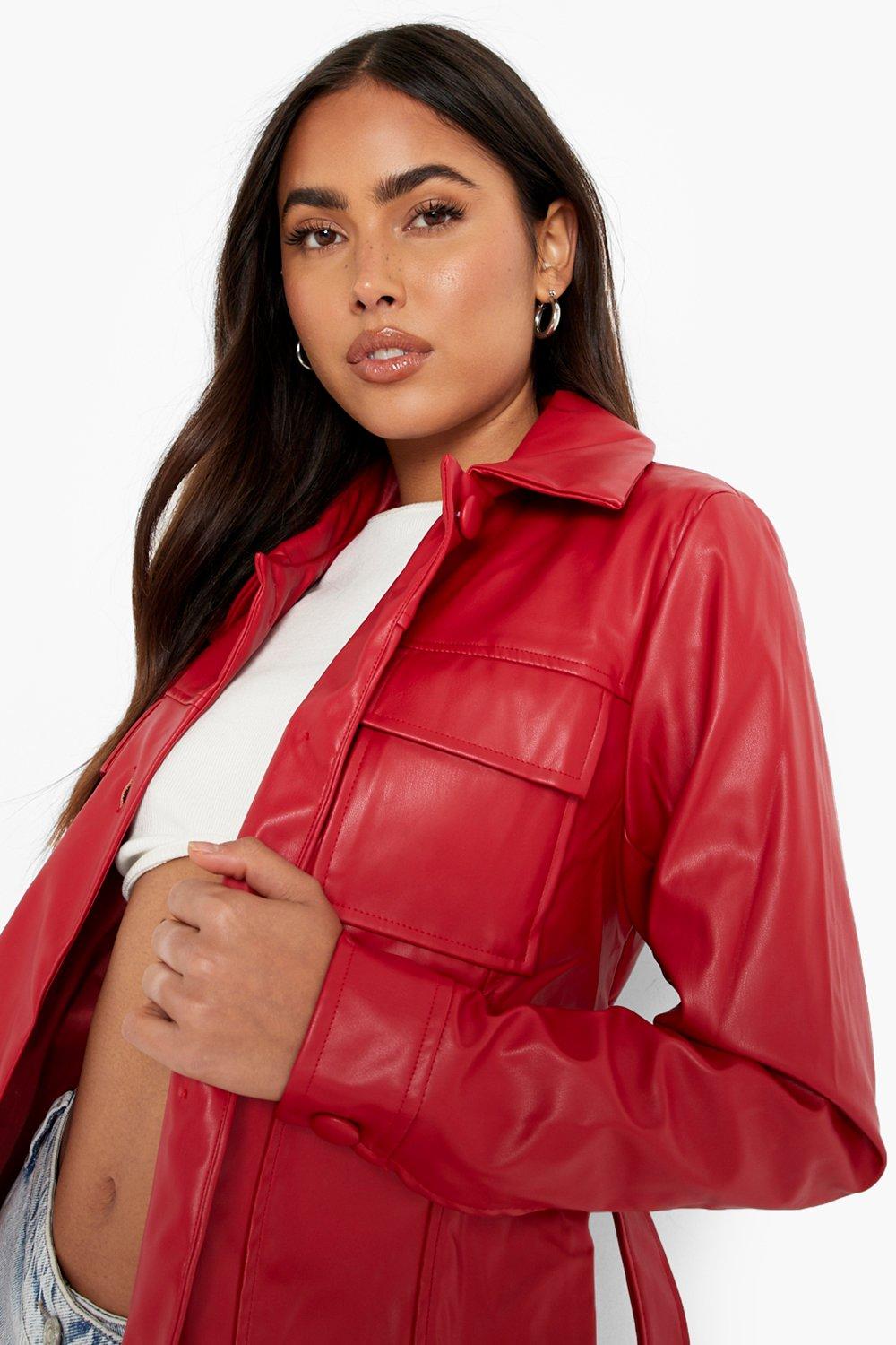 Boohoo red 2025 leather jacket