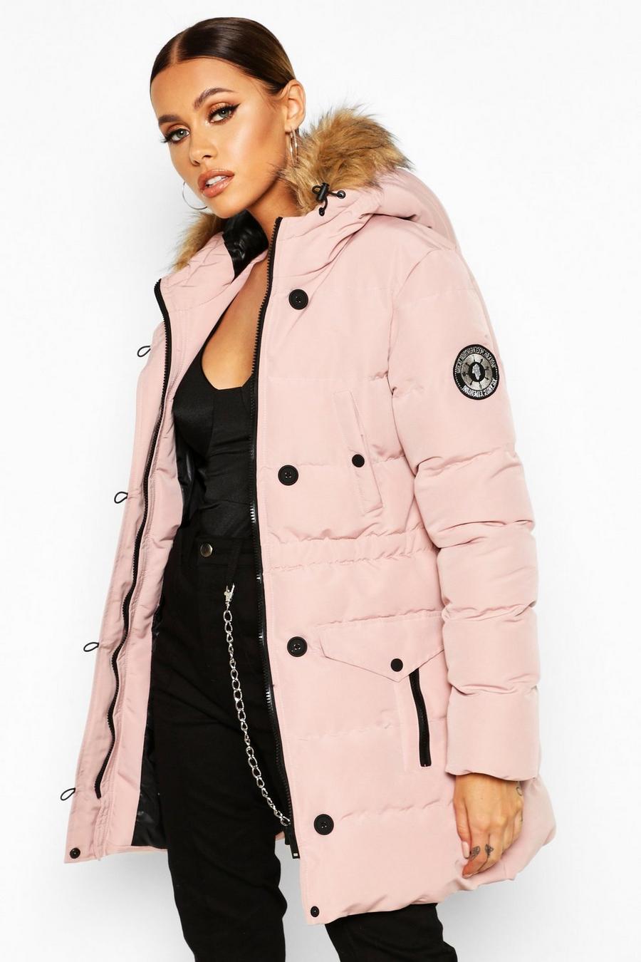 Dusky pink Faux Fur Trim Luxe Mountaineering Parka Coat image number 1