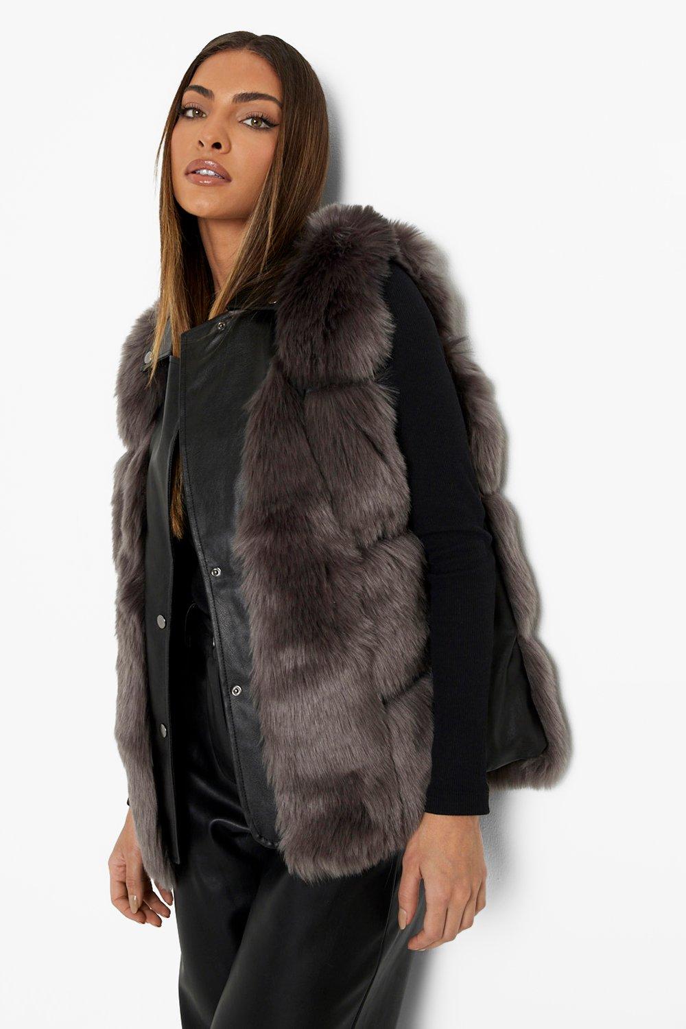 Grey faux fur on sale vest