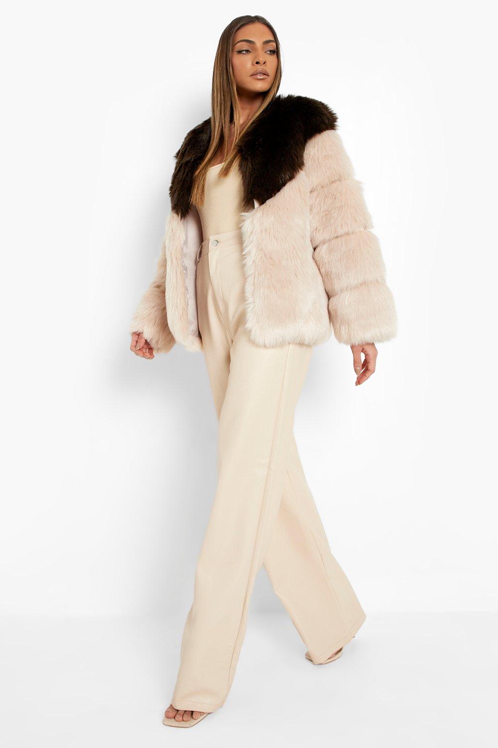 Color block fur coat sale