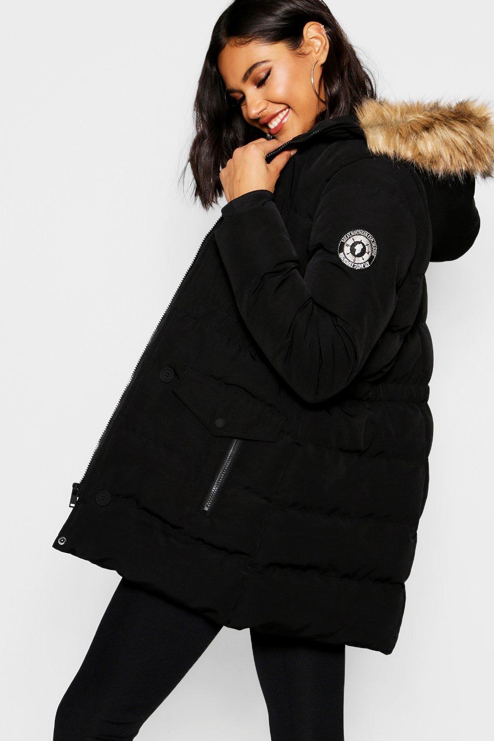 Faux Fur Trim Luxe Mountaineering Parka Coat | boohoo Faux Fur Trim Luxe Mountaineering Parka Coat | boohoo