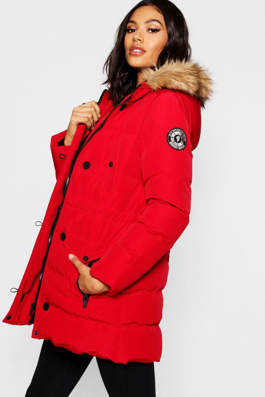 Red Luxe Mountaineering Parka Jas Met Faux Fur Zoom image number 1