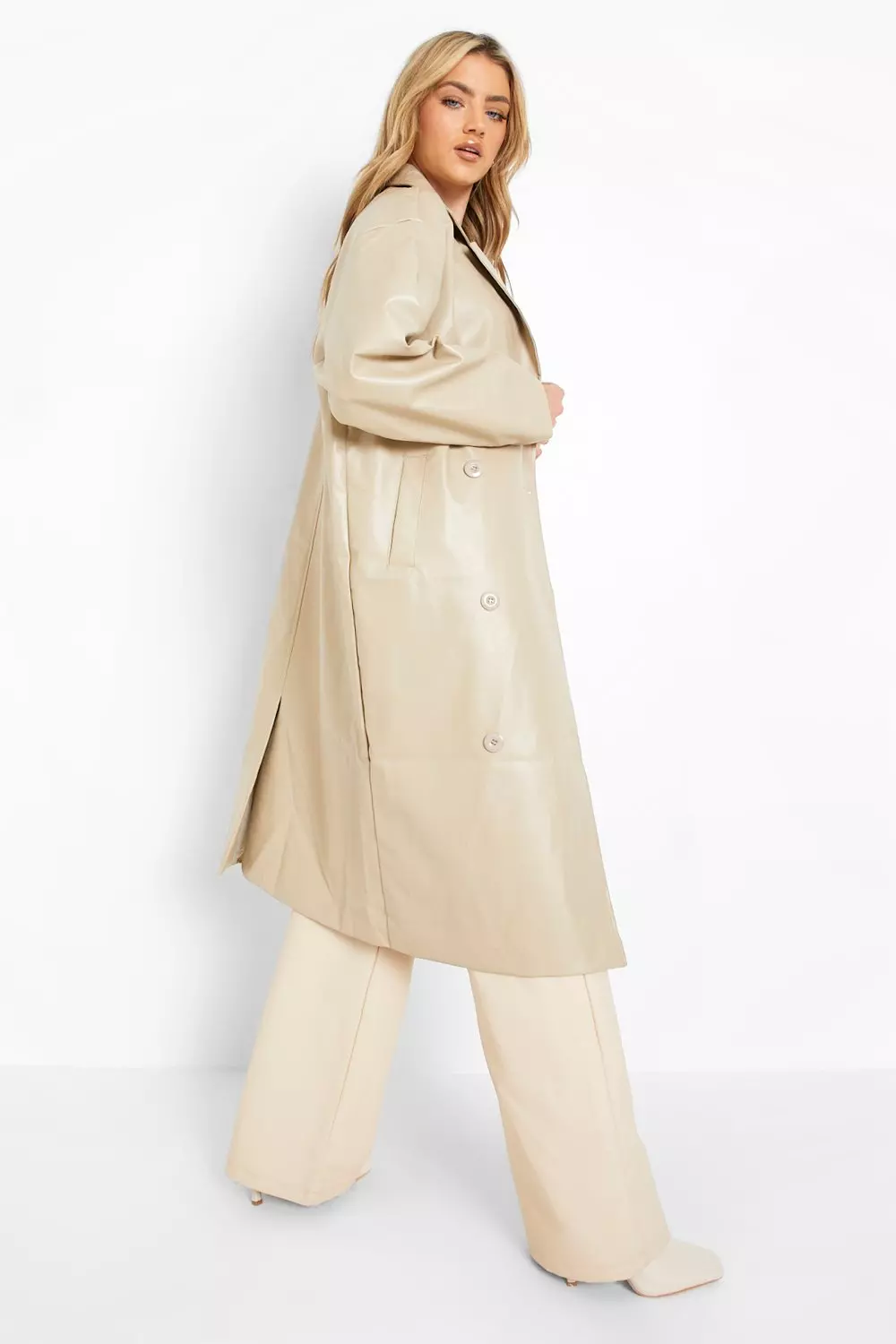 Tan faux sale leather trench coat