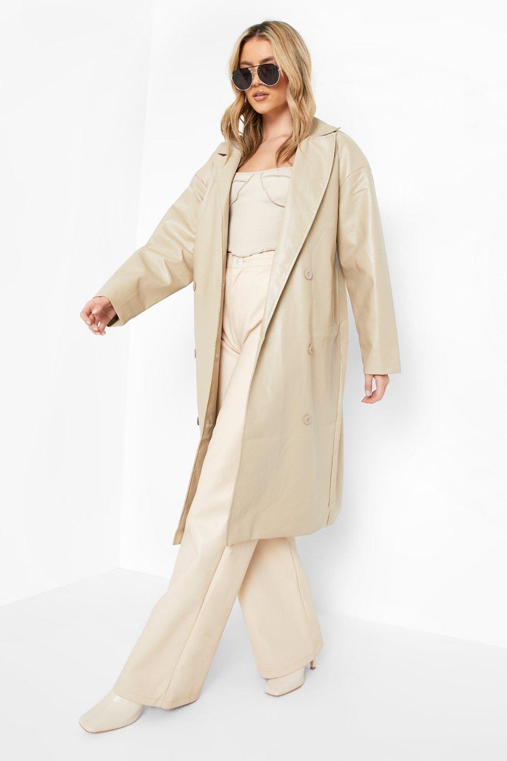 Faux leather long coat womens sale