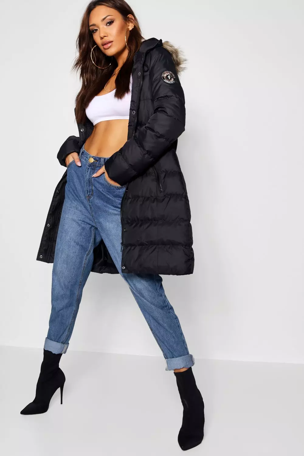 Boohoo quilted clearance faux fur jacket