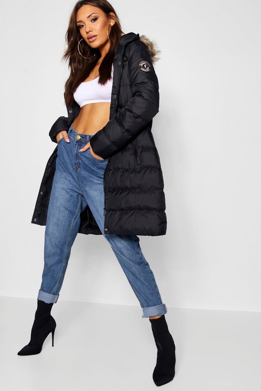 Black negro Quilted Faux Fur Hood Parka