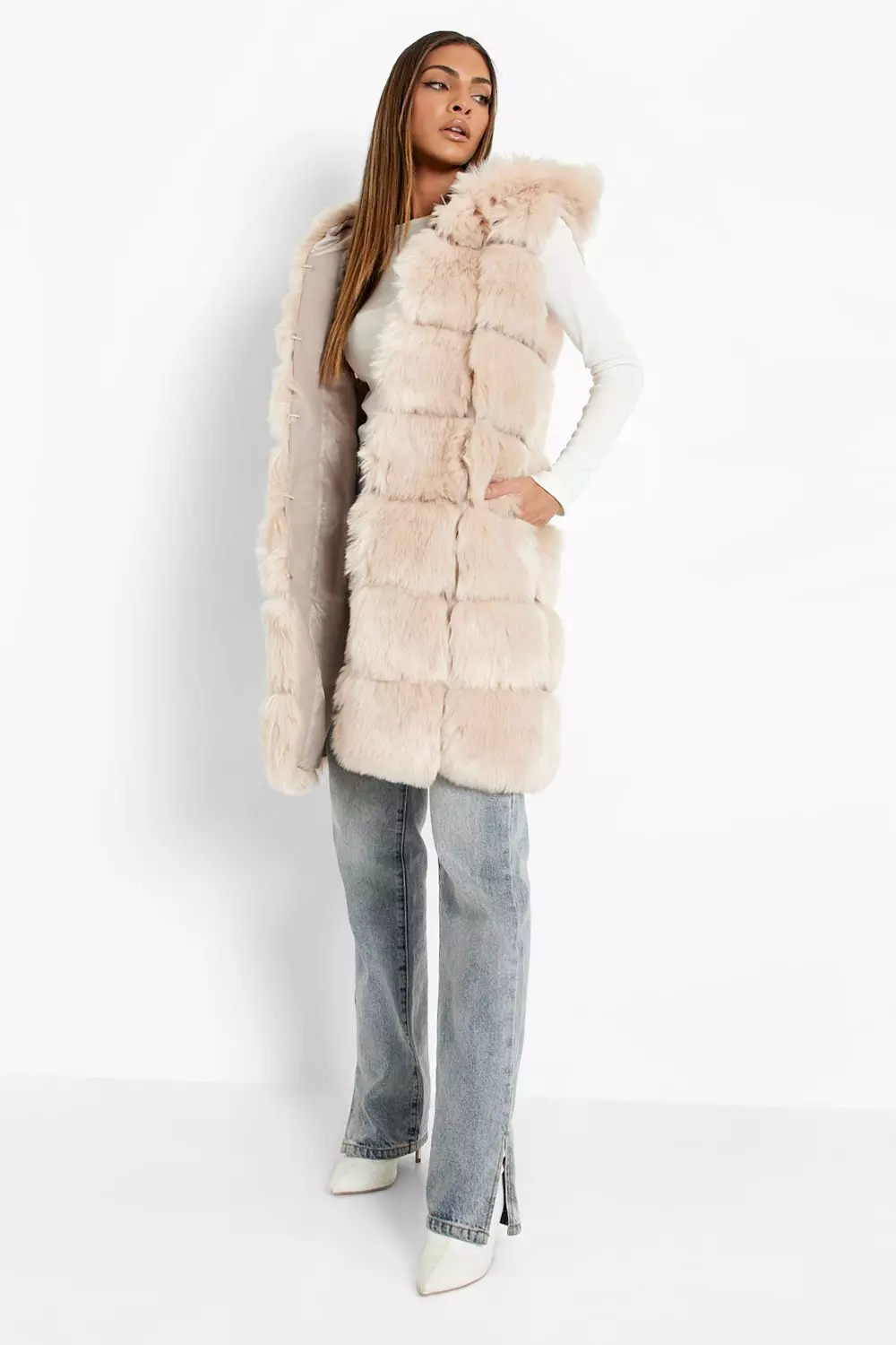 Luxe Panelled Faux Fur Hooded Gilet