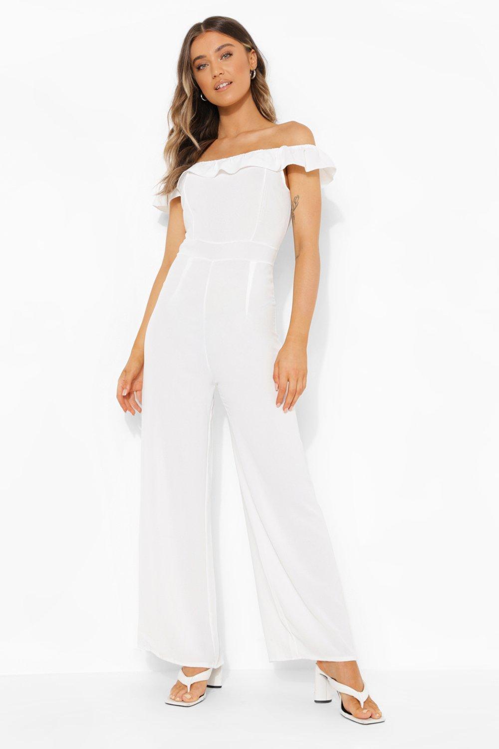 White off the shoulder hot sale jumpsuit