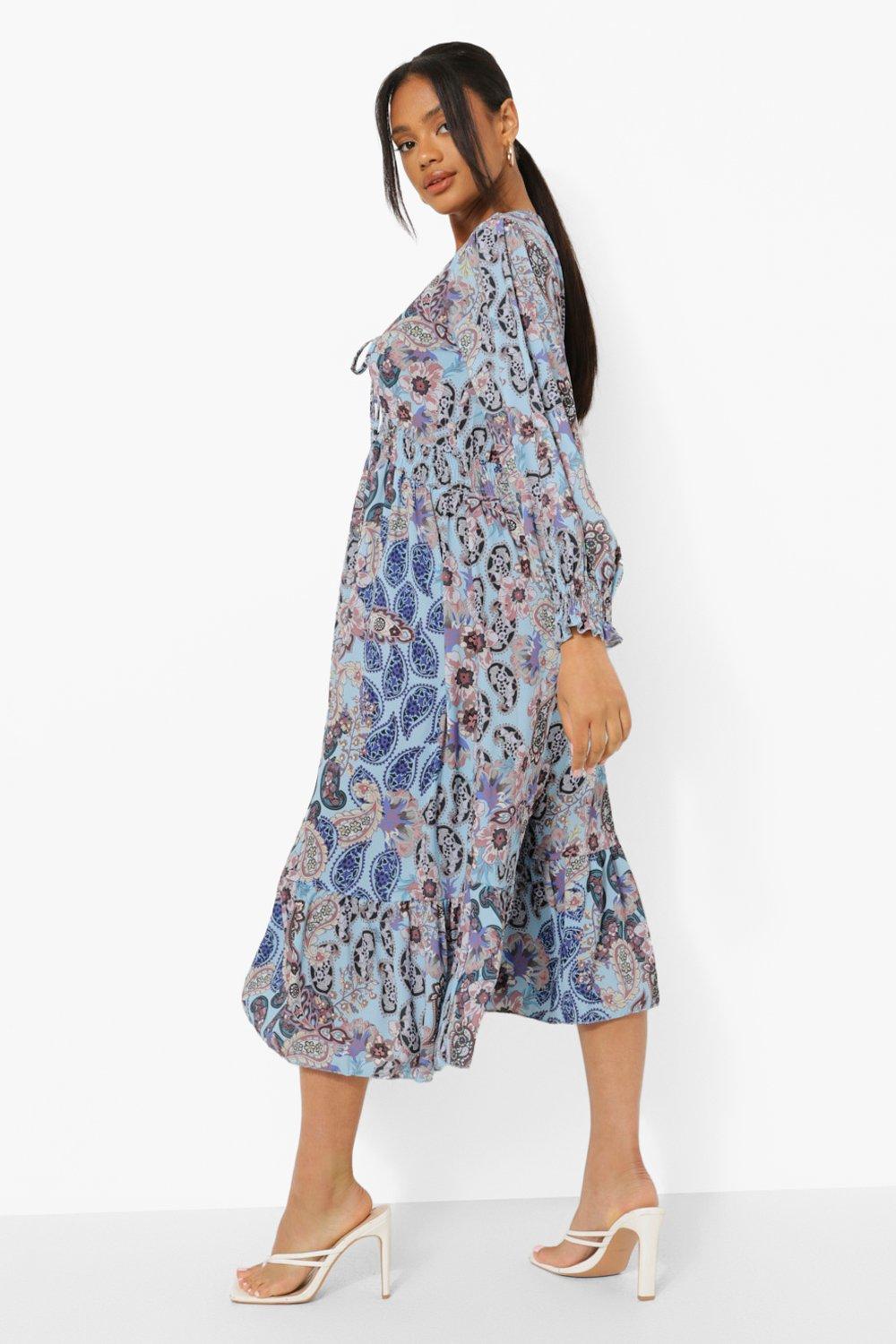 Boohoo paisley best sale print midi dress