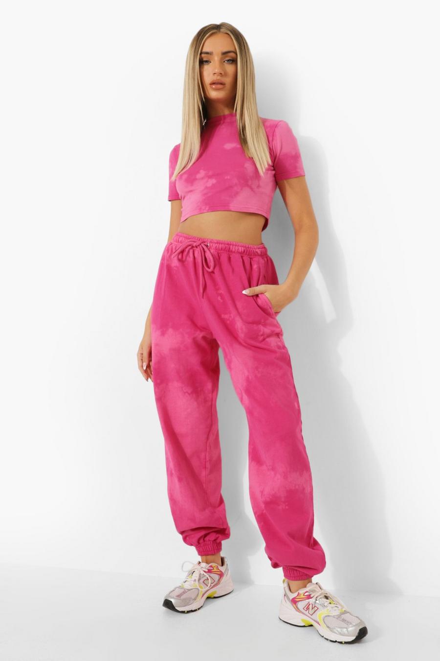 Pink Tie Dye Crop T-Shirt & Track Pant Set image number 1