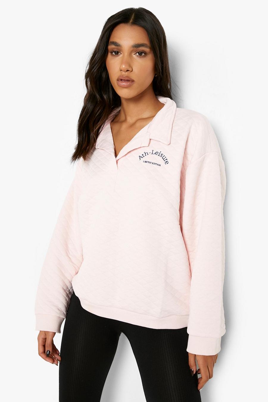 Pink Oversized Quilted Rugby Sweater image number 1