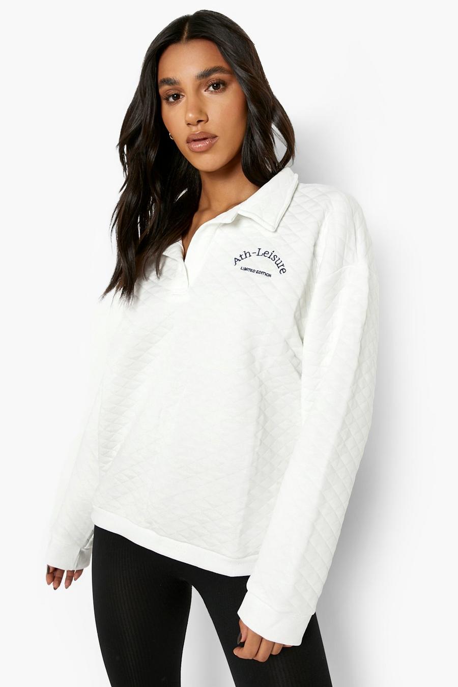White Oversized Quilted Rugby Sweater image number 1